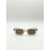 SVNX chunky retro square sunglasses with clear blue frame, imported from the UK