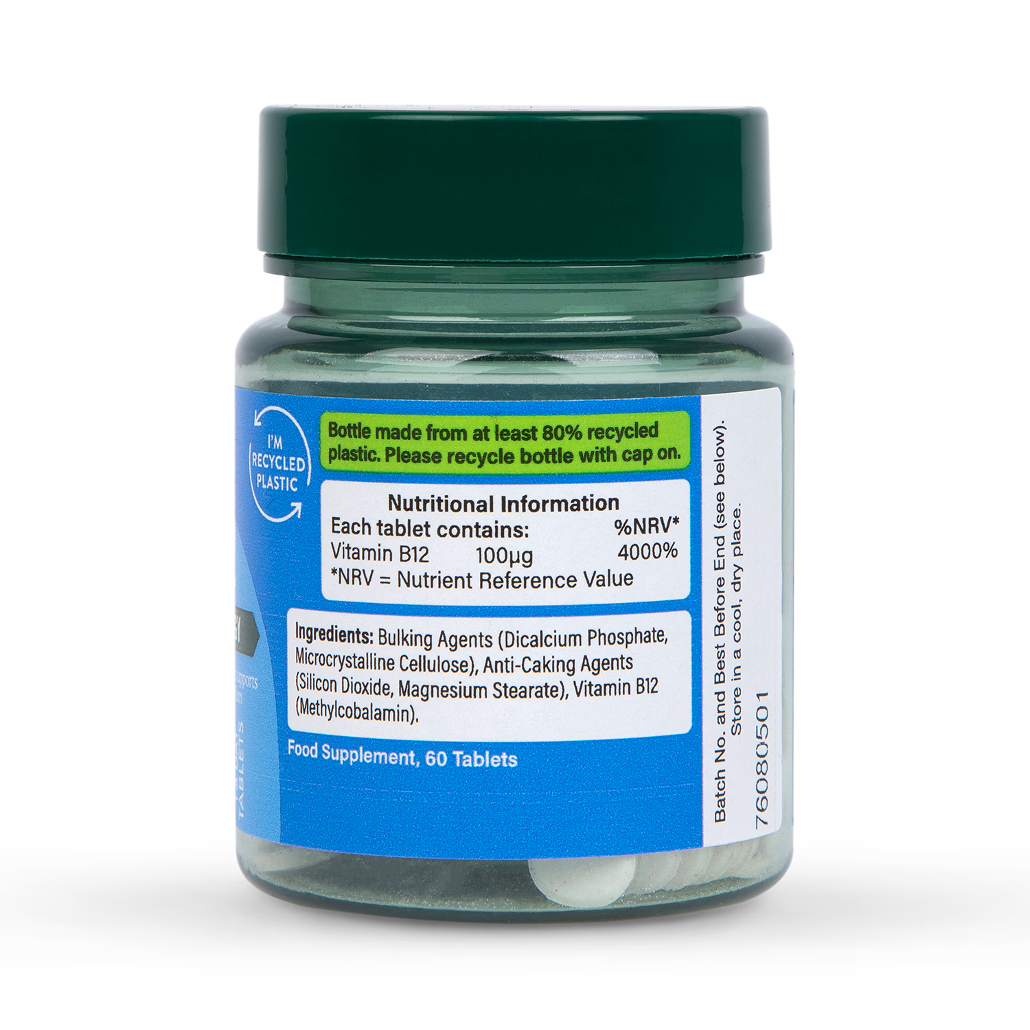 Holland & Barrett vitamin B12 supplement 100µg 60 tablets, imported from the UK