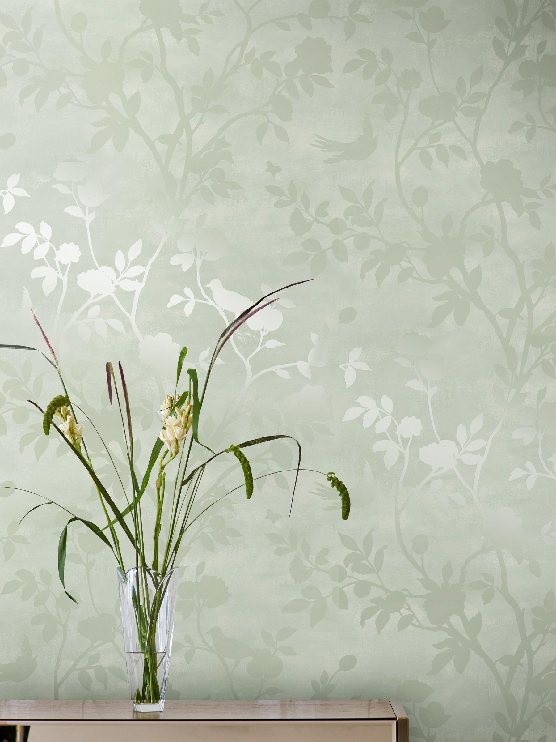 Laura Ashley Eglantine wallpaper sample eau de nil, imported from the UK