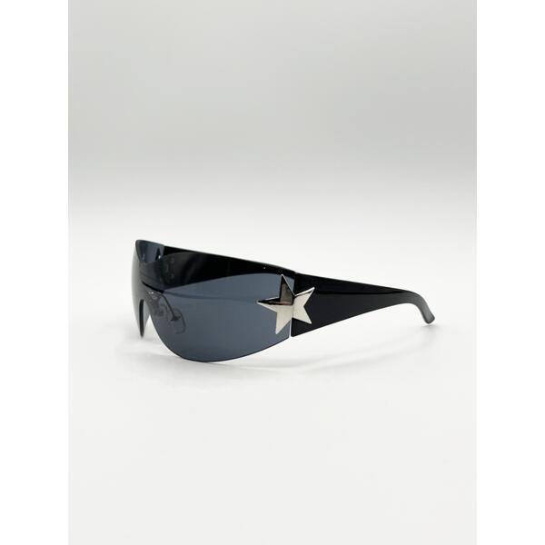 SVNX wrap racer sunglasses black star hinge detail - British product
