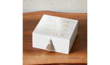 Bambino white wooden keepsake box with silver moon wording, imported from the UK