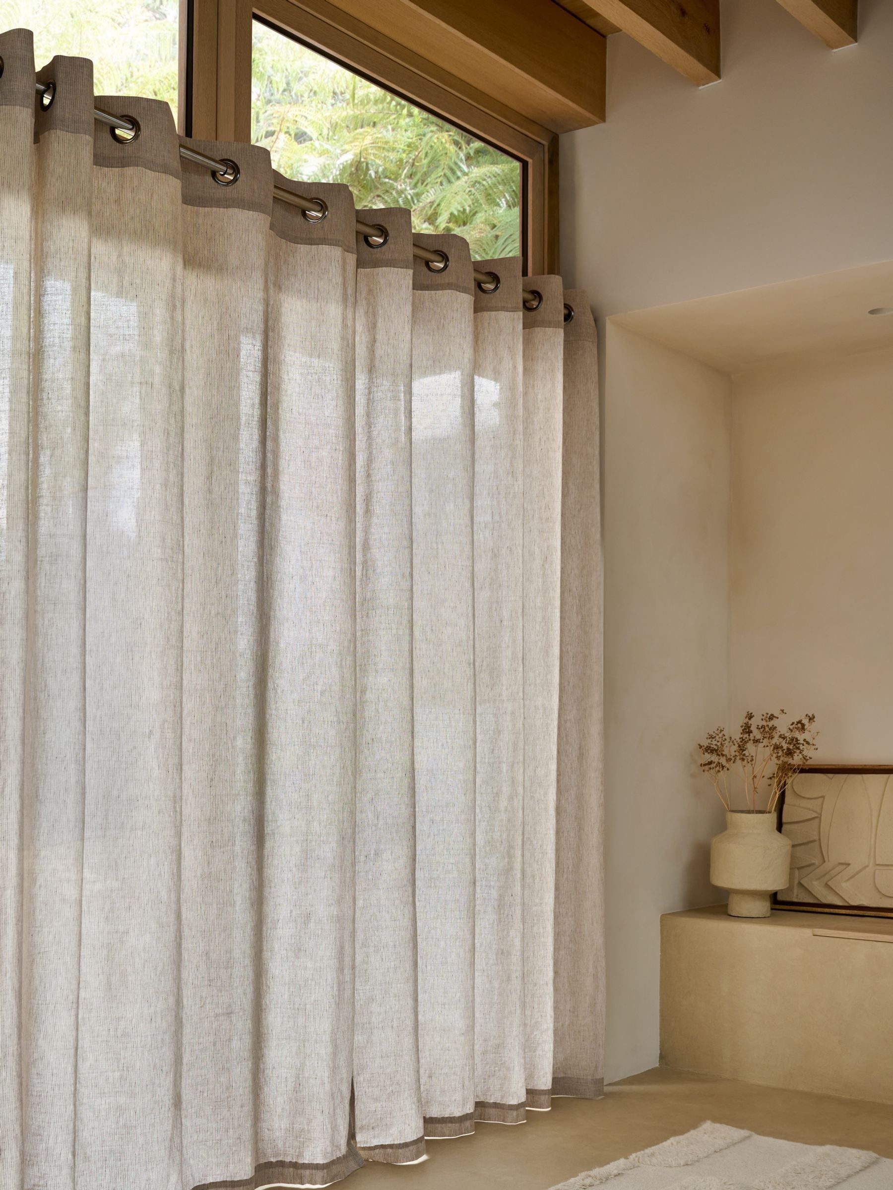 French Connection natural linen stripe eyelet curtain - British product