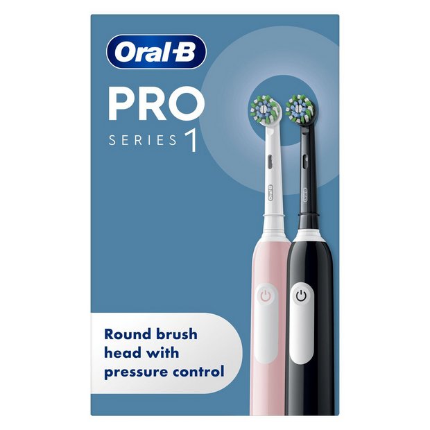 Oral-B Pro 1 electric toothbrush duo pack black and pink, imported from the UK
