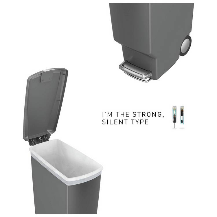 Simplehuman grey slim pedal bin 40L (British brand)