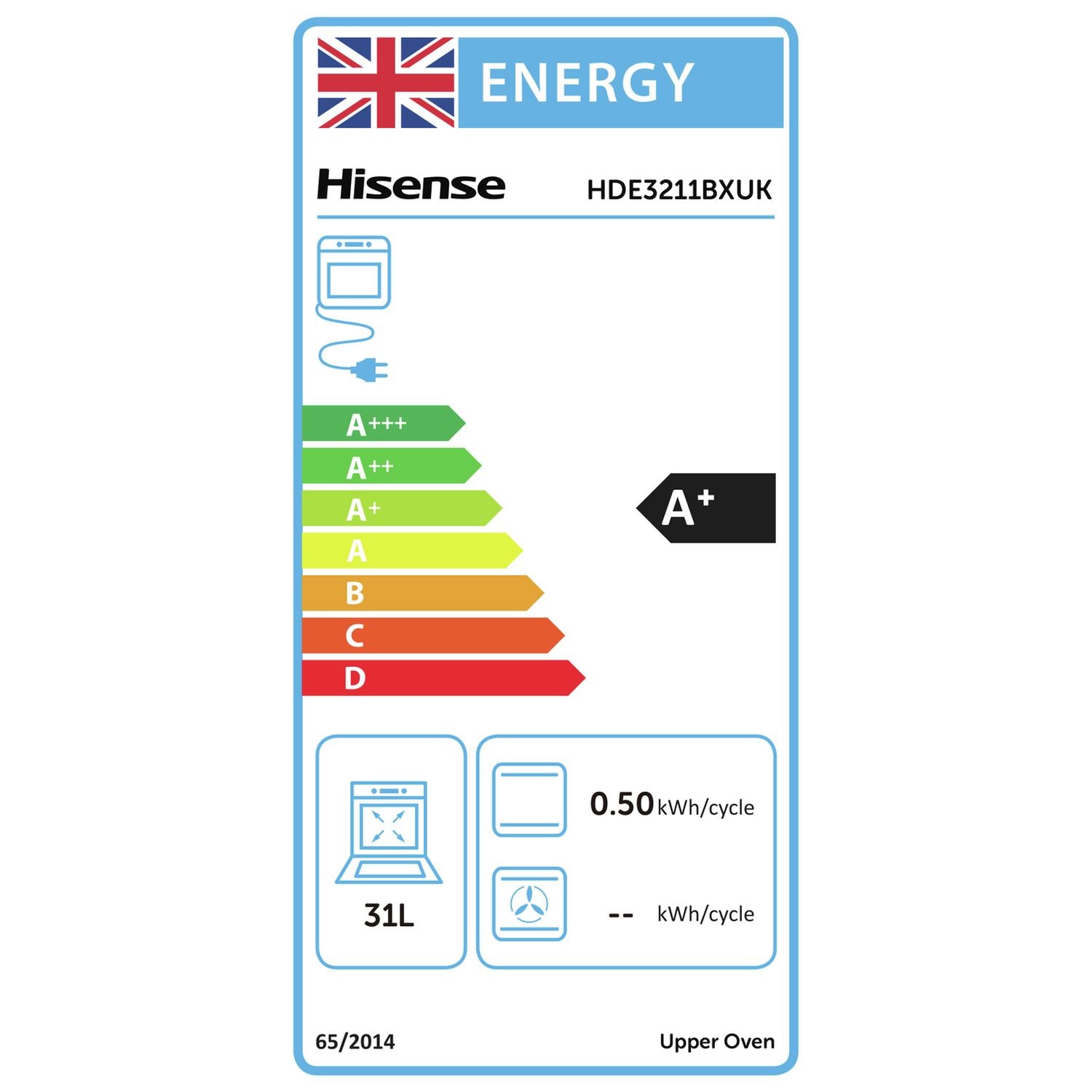Hisense HDE3211BXUK 60cm Double Oven Electric Cooker-S/Steel