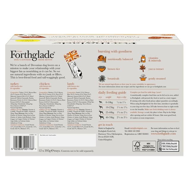 Forthglade Complete Adult Multicase (Turkey Lamb & Chicken) Wet Dog Food   12 x 395g