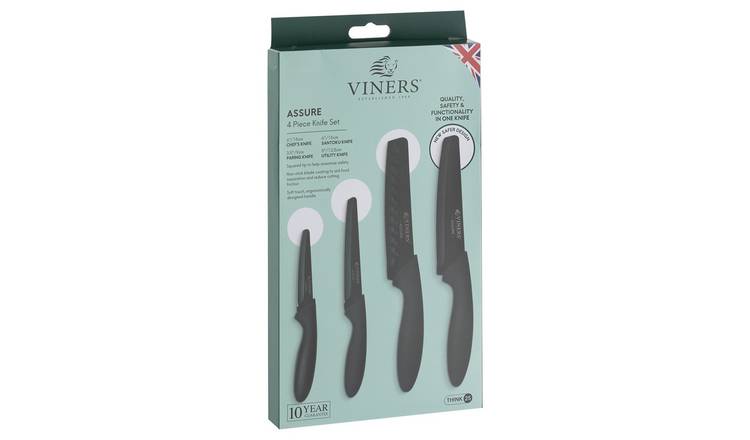 Viners 4 piece knife set, black squared tip (British brand)