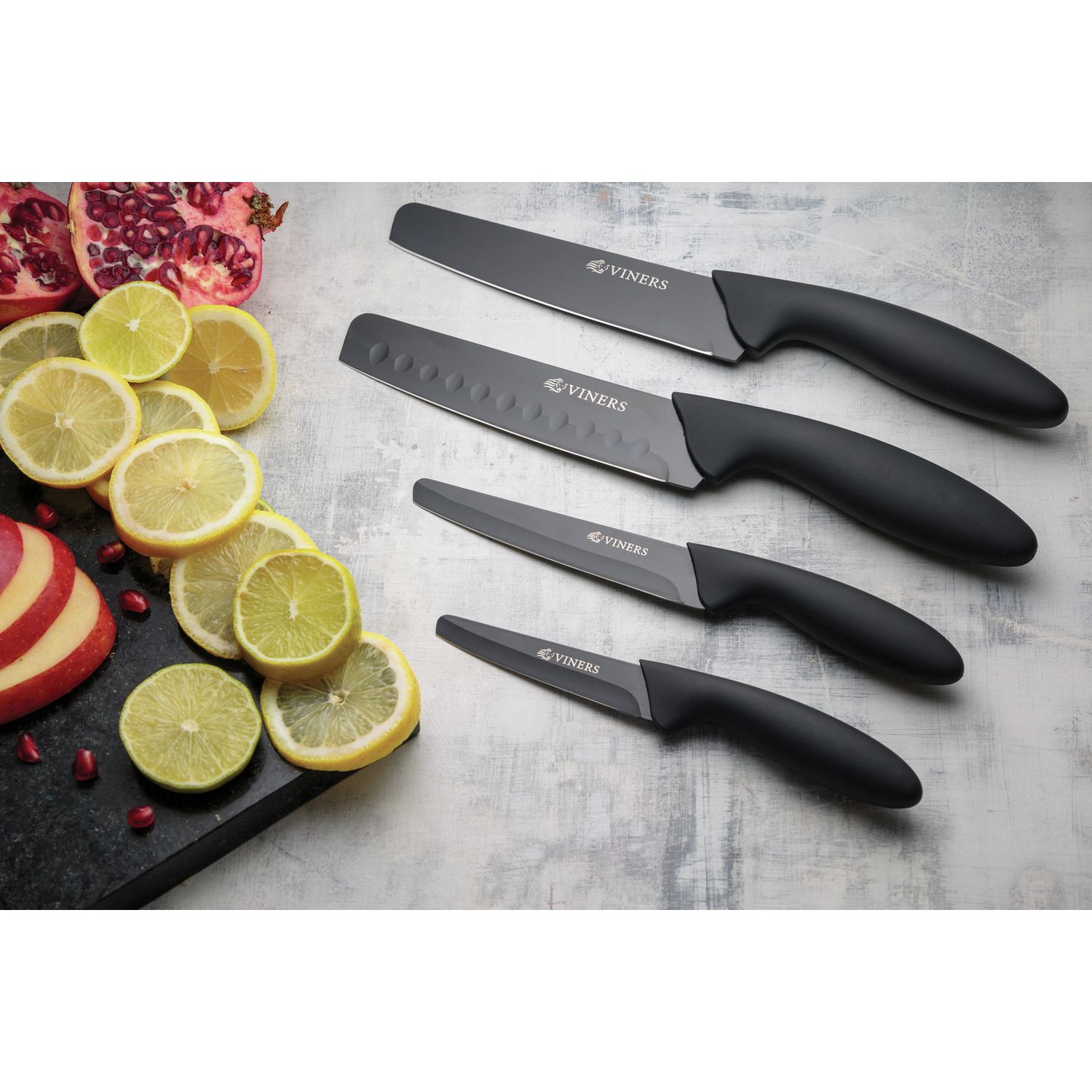 Viners 4 piece knife set, black squared tip (British brand)