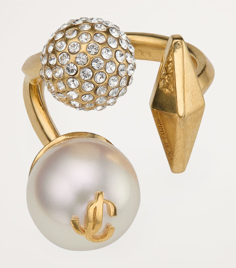 Jimmy Choo Multi Charm Ring with crystal and pearl details, British brand