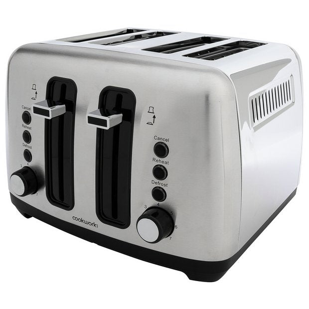 Cookworks 4 Slice Toaster brushed stainless steel - British product