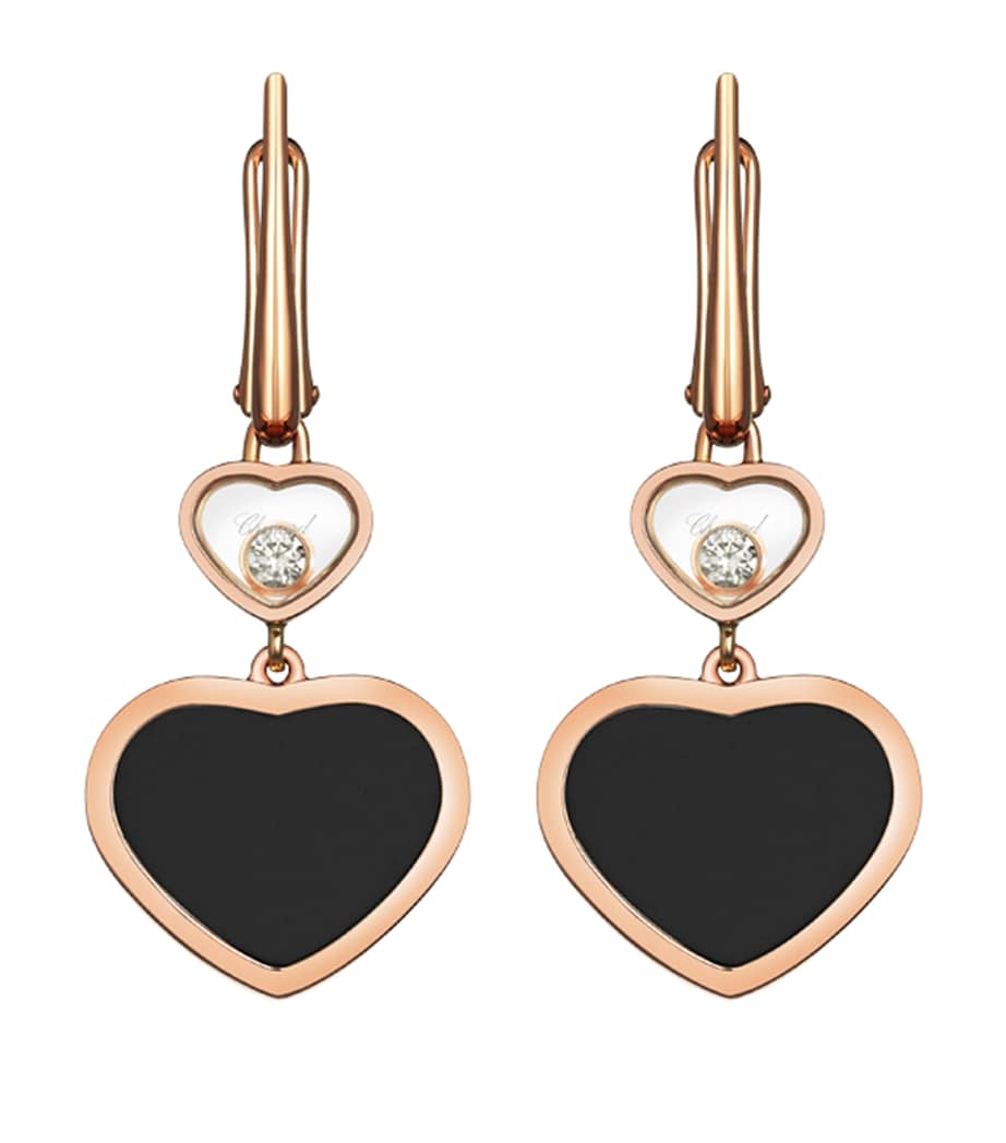 Chopard Happy Hearts earrings rose gold onyx diamond, imported from the UK