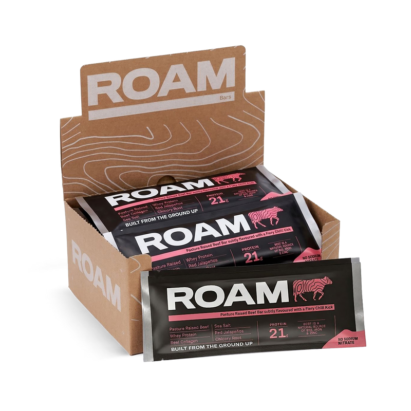 ROAM jalapeño chilli beef bar 6x45g, imported from the UK