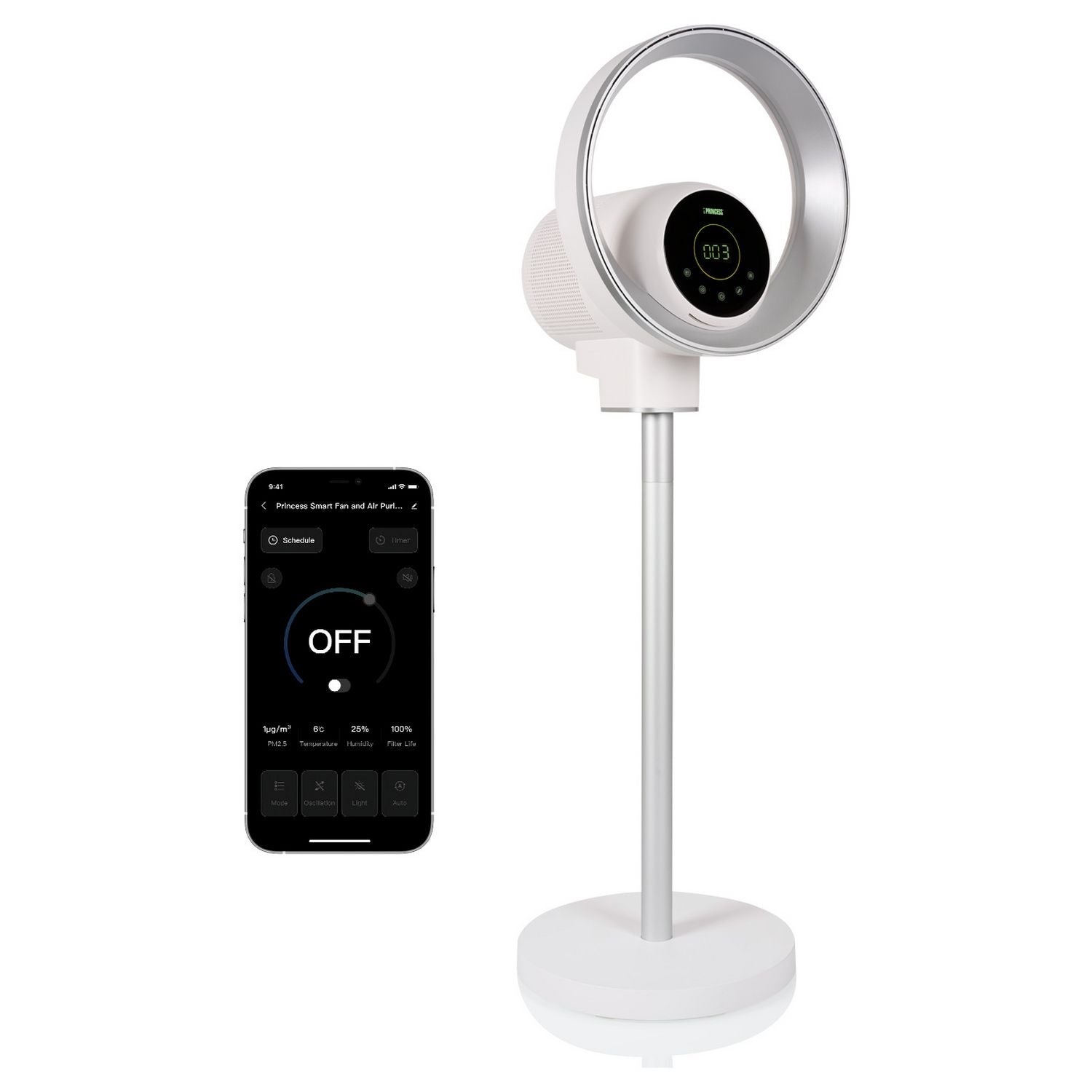 Princess 3-in-1 smart fan air purifier 13 inch, UK version
