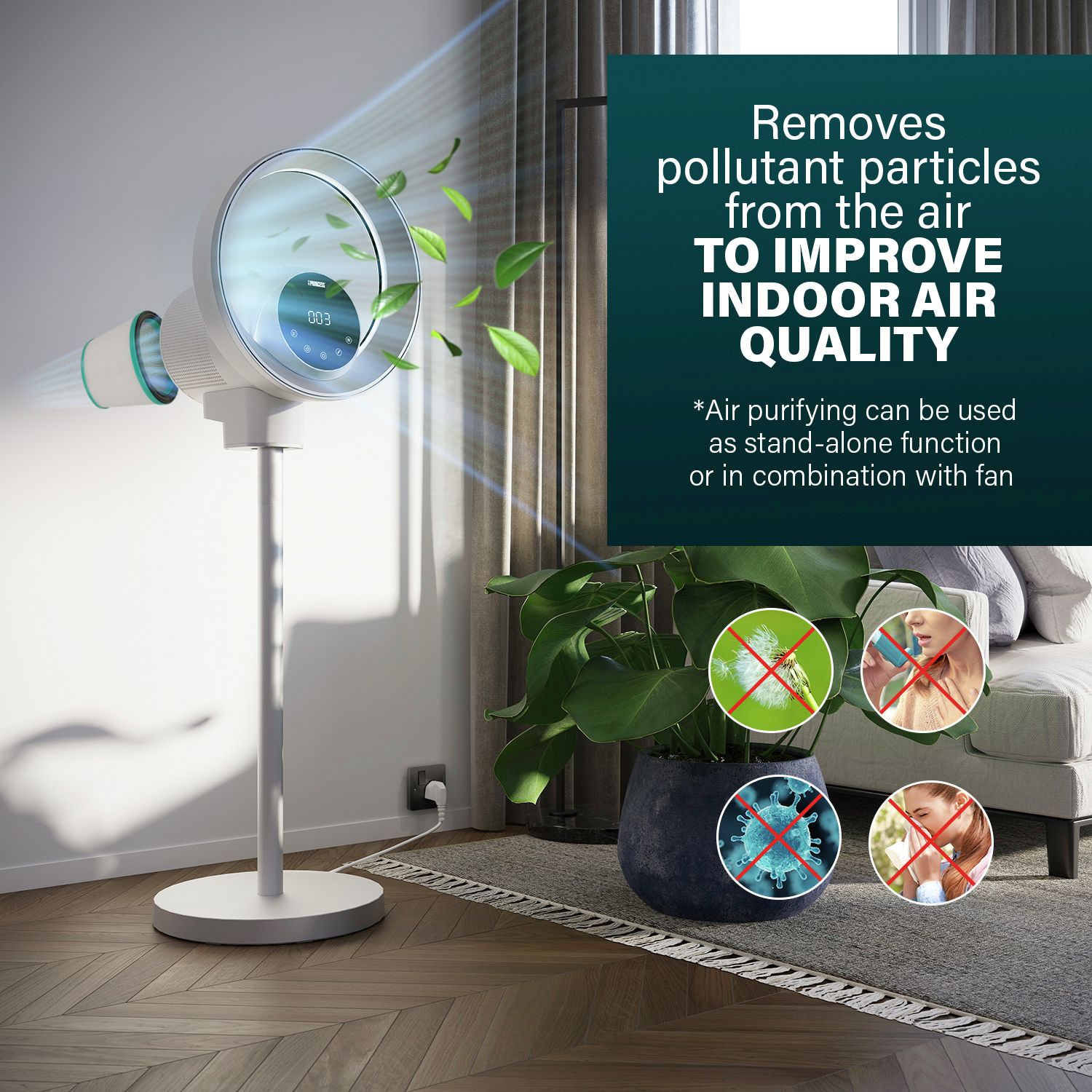 Princess 3-in-1 smart fan air purifier 13 inch, UK version