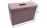 Cathedral foolscap metal file box pink, imported from the UK