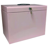 Cathedral foolscap metal file box pink, imported from the UK