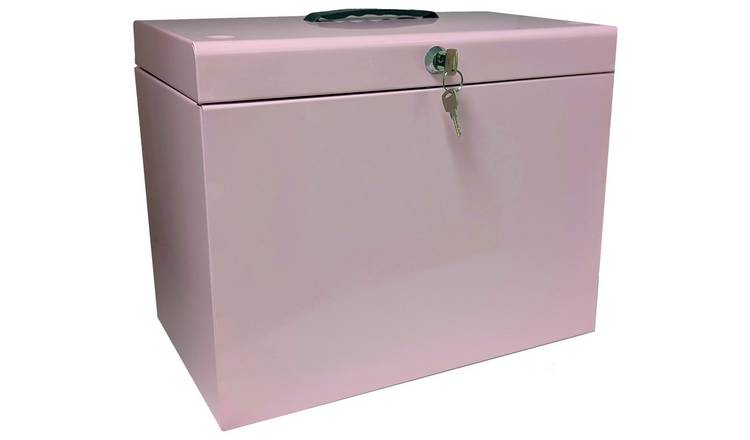 Cathedral foolscap metal file box pink, imported from the UK