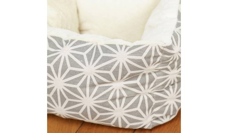 Dreampaws Geometric Snuggle Bed in fawn for small dogs, UK version