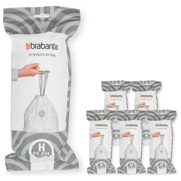 Brabantia PerfectFit Code H 60L bin liner pack 120 - British product