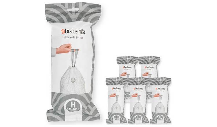 Brabantia PerfectFit Code H 60L bin liner pack 120 - British product