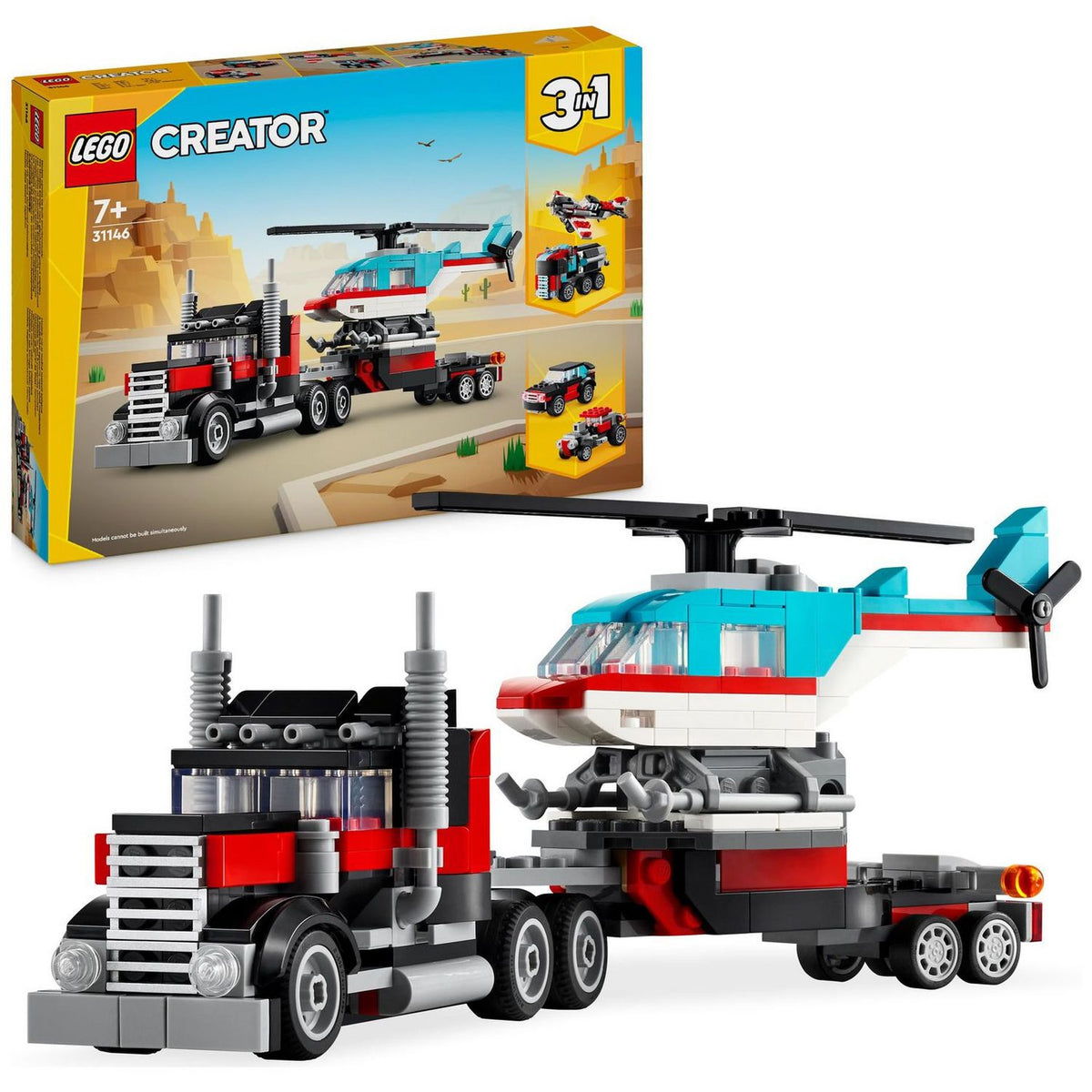 LEGO Creator 3in1 Flatbed Truck and Helicopter building set, imported from the UK