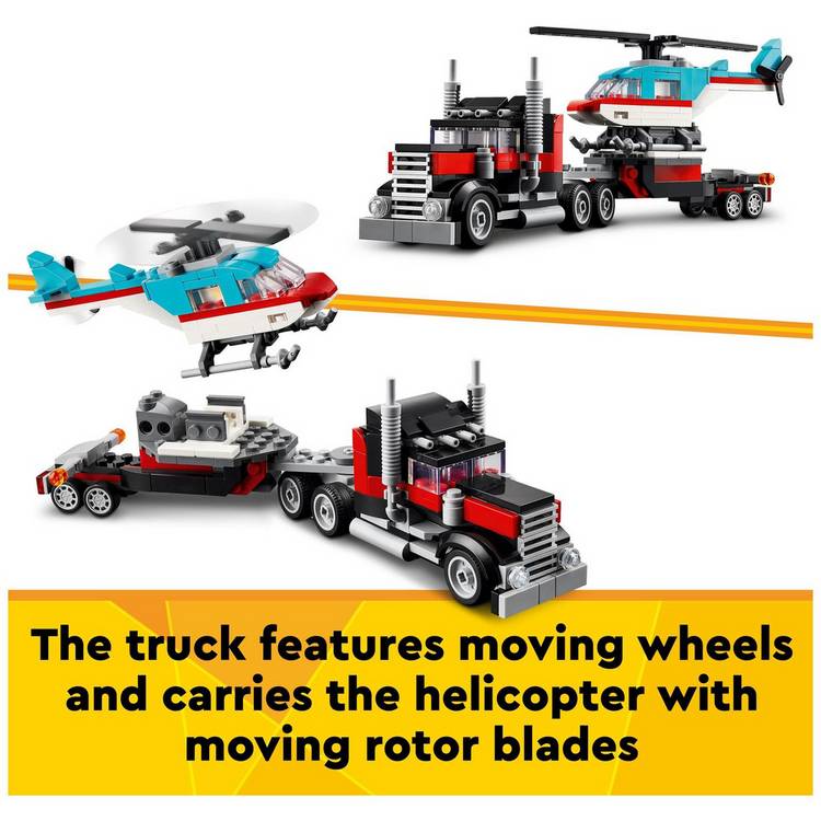 LEGO Creator 3in1 Flatbed Truck and Helicopter building set, imported from the UK