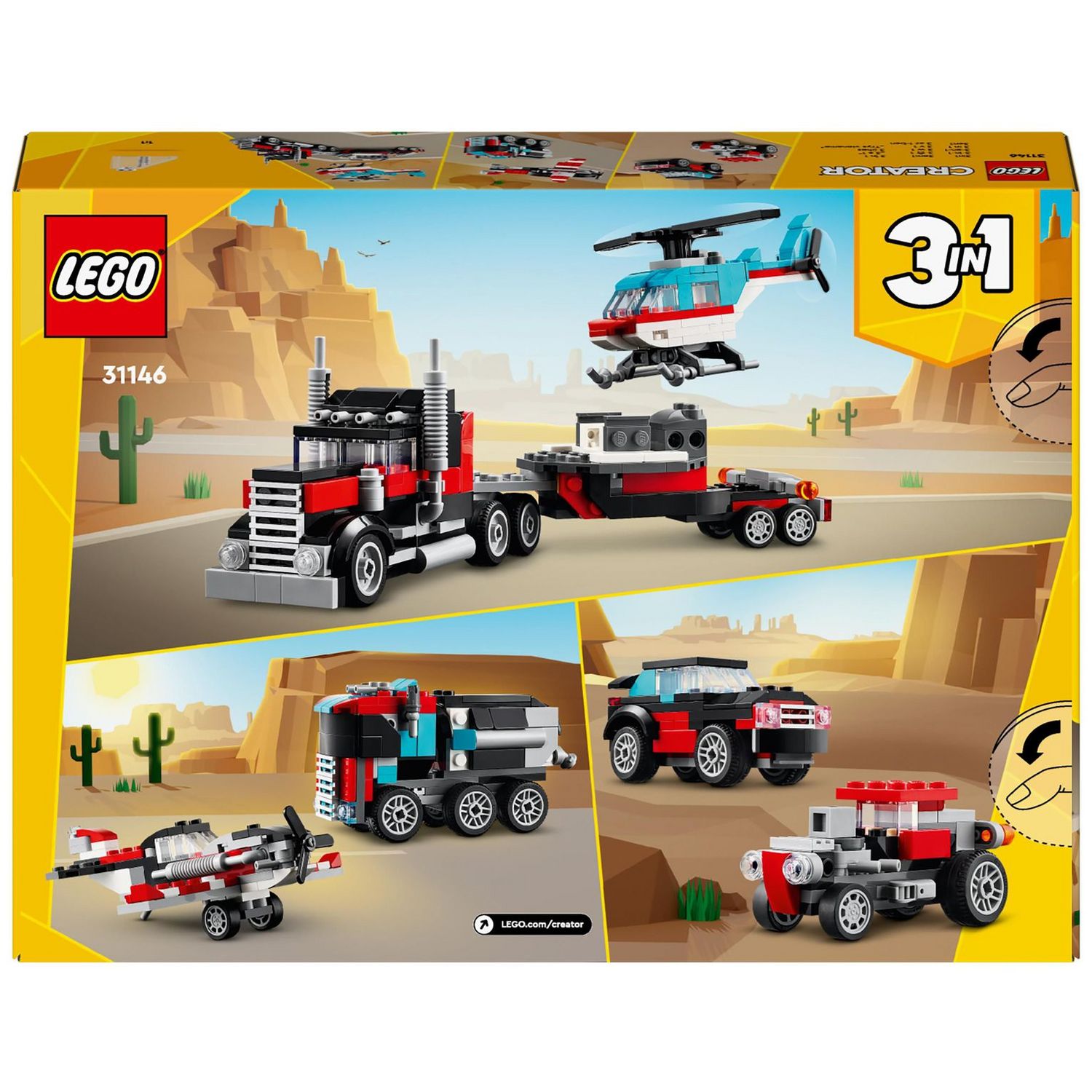 LEGO Creator 3in1 Flatbed Truck and Helicopter building set, imported from the UK