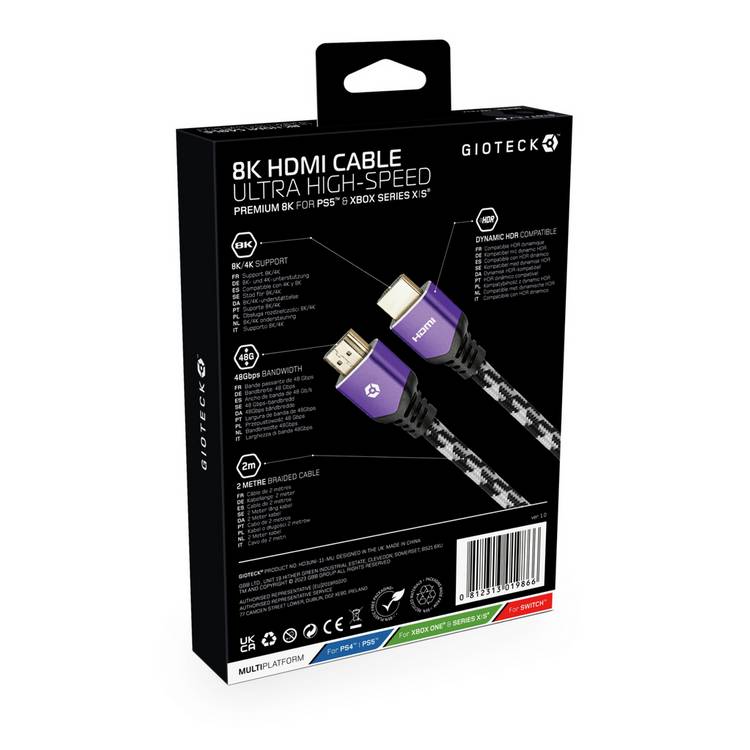 Gioteck 8K HDMI 2.1 cable 2m for next-gen consoles (British brand)