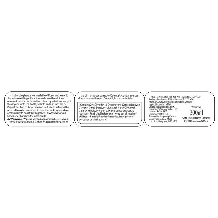Habitat diffuser refill Geranium and Basil 300ml, UK version