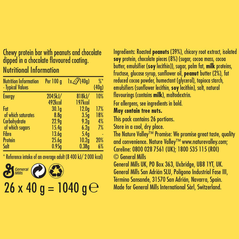 Nature Valley protein bar peanut & chocolate 26 x 40g, imported from the UK