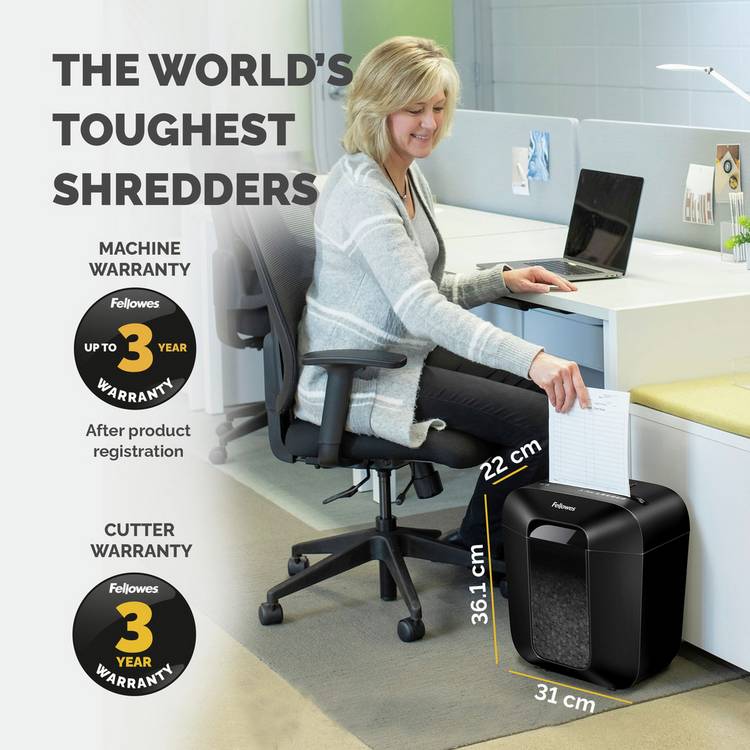 Fellowes PowerShred LX25 cross-cut shredder 6 sheet 11.5L (British brand)