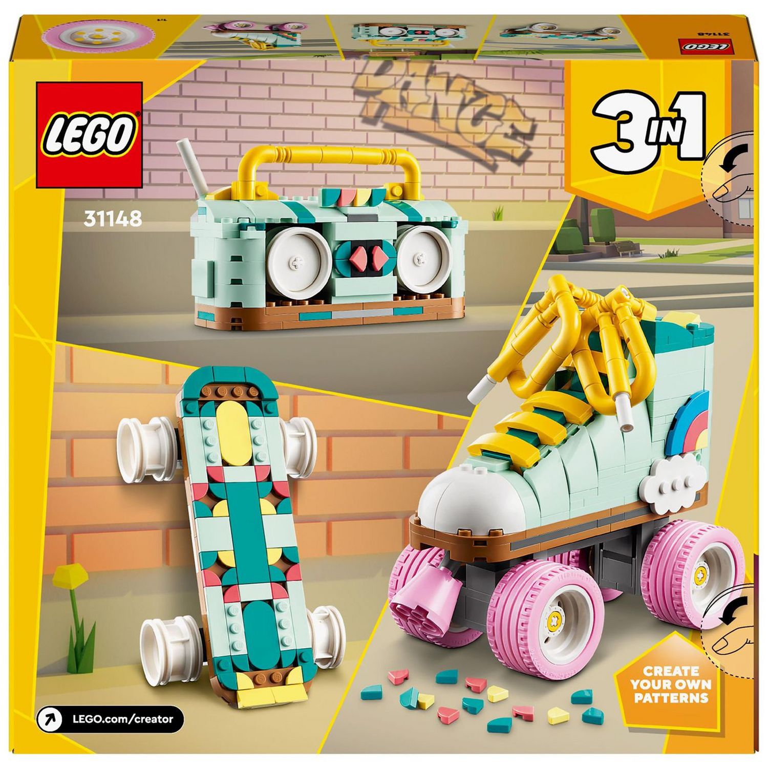 LEGO Creator 3in1 Retro Roller Skate building toy set, imported from the UK