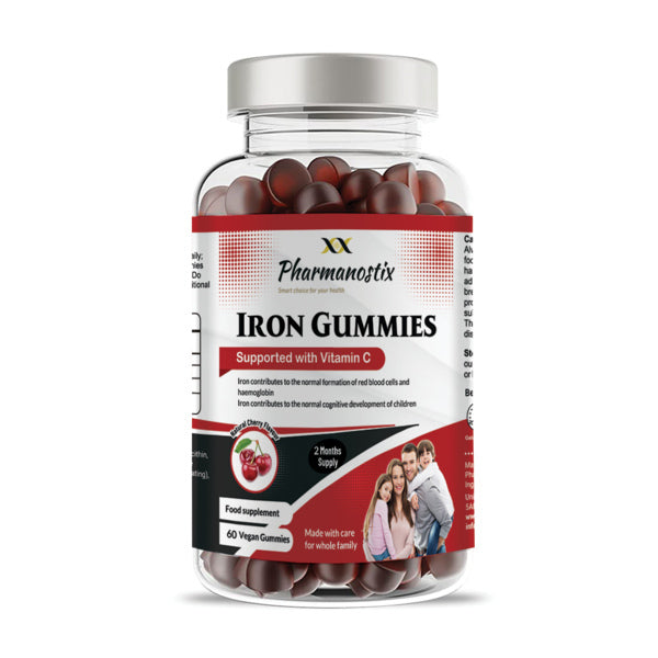 Pharmanostix Iron & Vitamin C gummies 60 count, imported from the UK