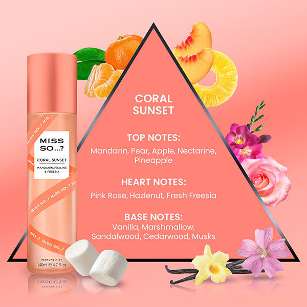 Miss So...? Perfume Mist Coral Sunset 140ml, imported from the UK