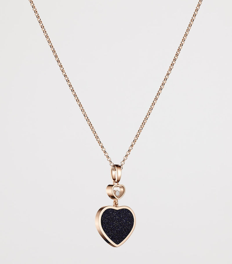 Chopard rose gold Happy Hearts pendant necklace with diamonds and aventurine (British brand)