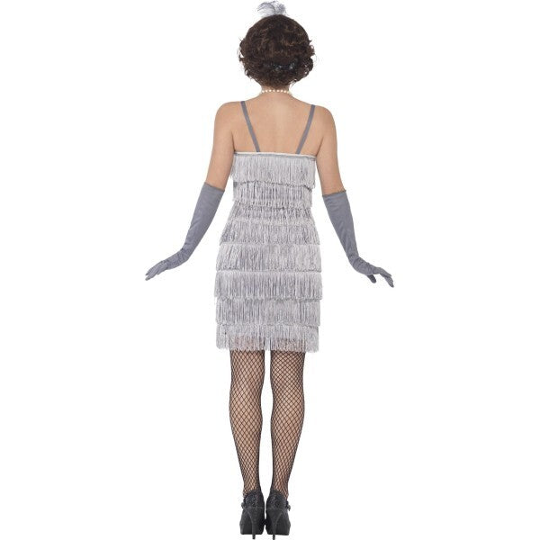 Smiffys Flapper Costume, Silver, with Short Dress