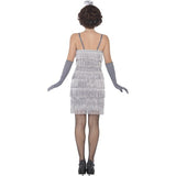 Smiffys Flapper Costume, Silver, with Short Dress