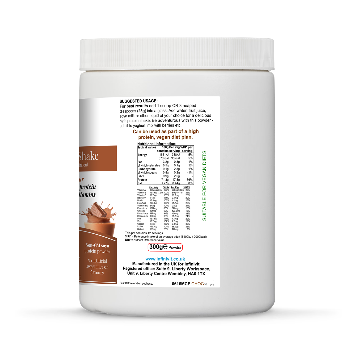 InfiniVit healthy meal shake chocolate 300g, UK version