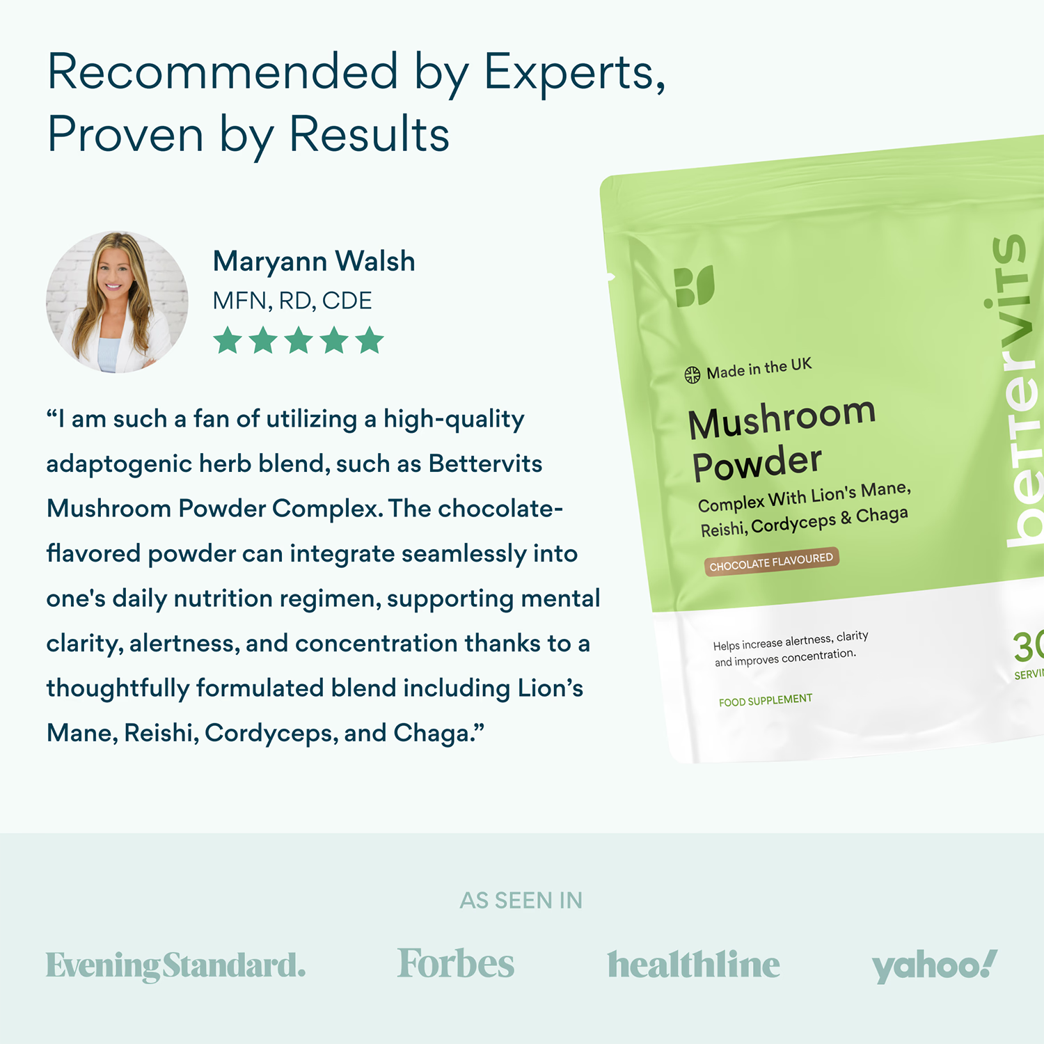 Bettervits Mushroom Complex Lion's Mane Reishi Cordyceps 30 servings, imported from the UK