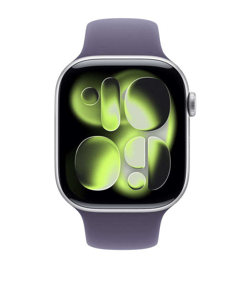 Apple Watch Series 1 smartwatch in silver aluminium with purple sport band, 46mm case, small/medium size - British product