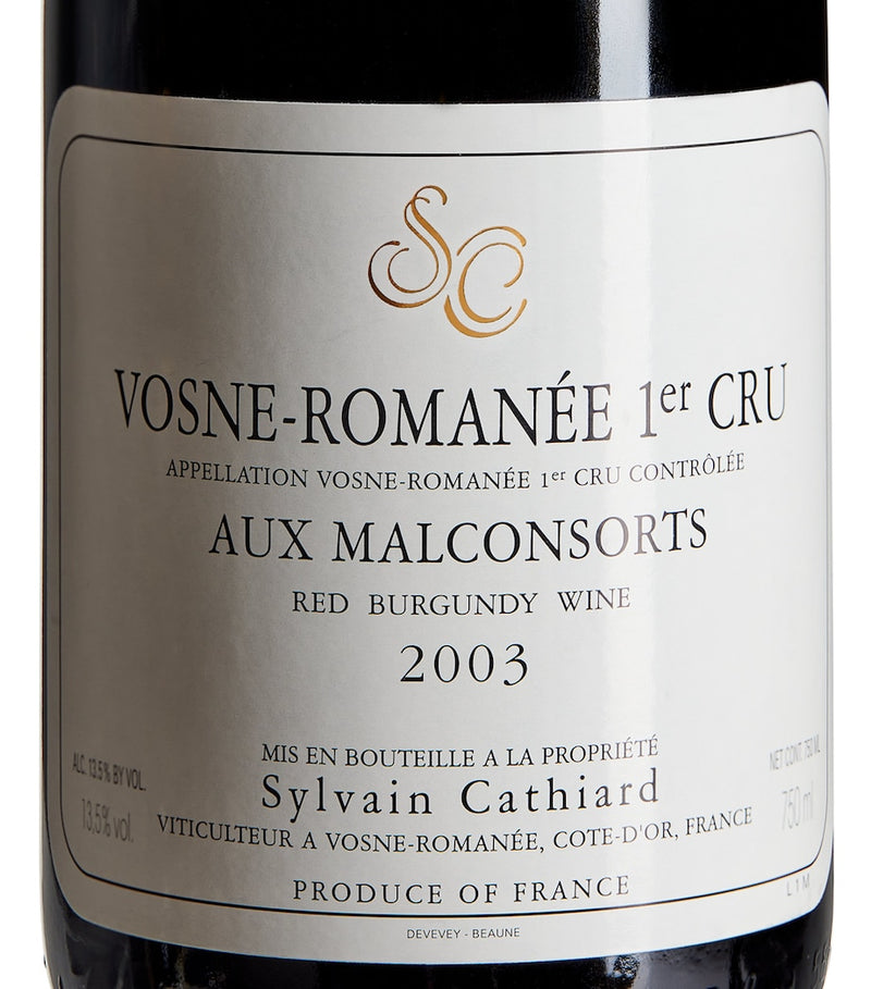 Sylvain Cathiard 2003 vintage Pinot Noir red wine 75cl bottle (British brand)
