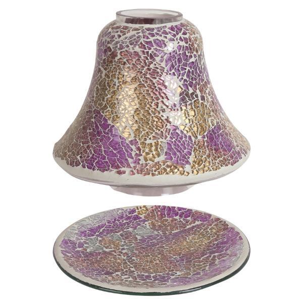 Purple gold crackle candle shade and tray 16cm 15cm (British brand)