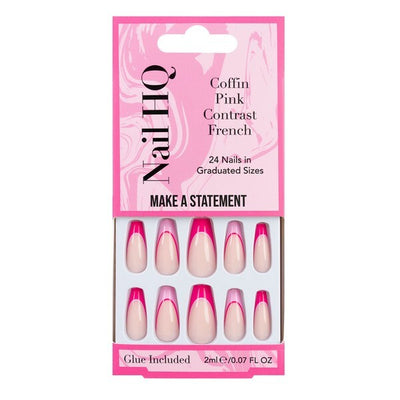 Superdrug Nail HQ Coffin Pink Contrast French Nails 24 Pieces False Manicure Kit- Buy online at McGrocer
