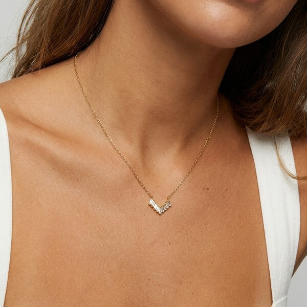 MUCHV Baguette Bar Necklace 14k gold or silver, imported from the UK