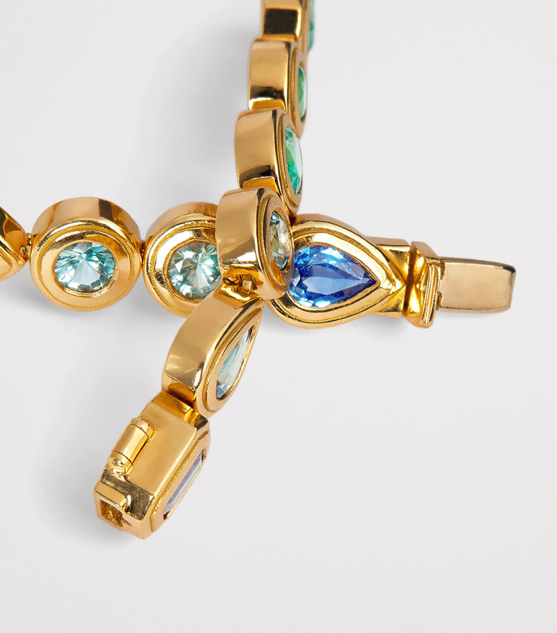 Azlee yellow gold emerald sapphire staircase bracelet, UK version