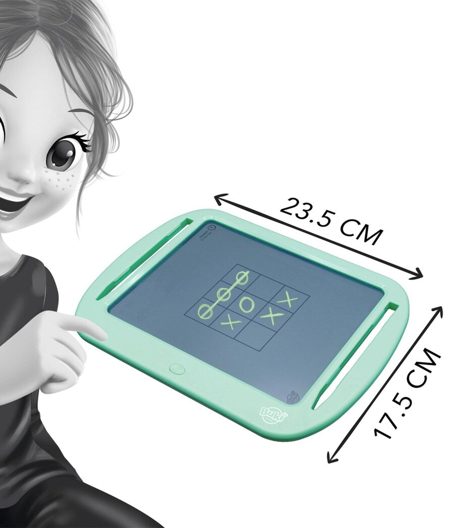BUKI travel games tablet with erasable screen and styluses - British product