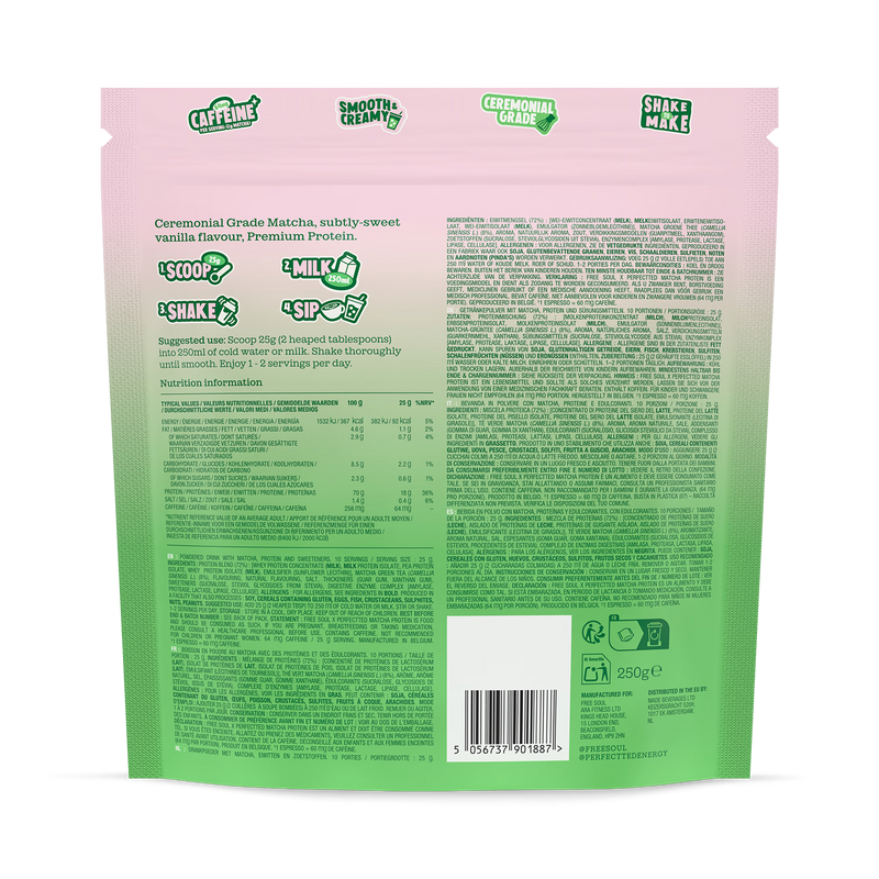 PerfectTed x FreeSoul vanilla matcha protein powder 250g (British brand)