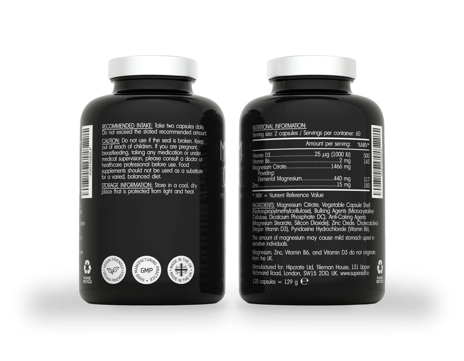 SuperSelf Magnesium Complex with zinc and vitamins D3 B6 120 capsules, UK version