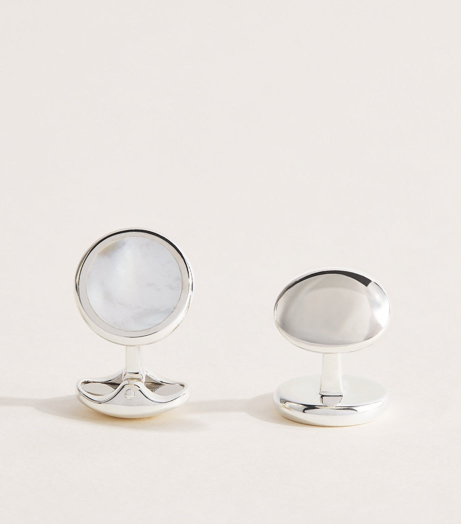 Deakin & Francis sterling silver mother-of-pearl round cufflinks, imported from the UK