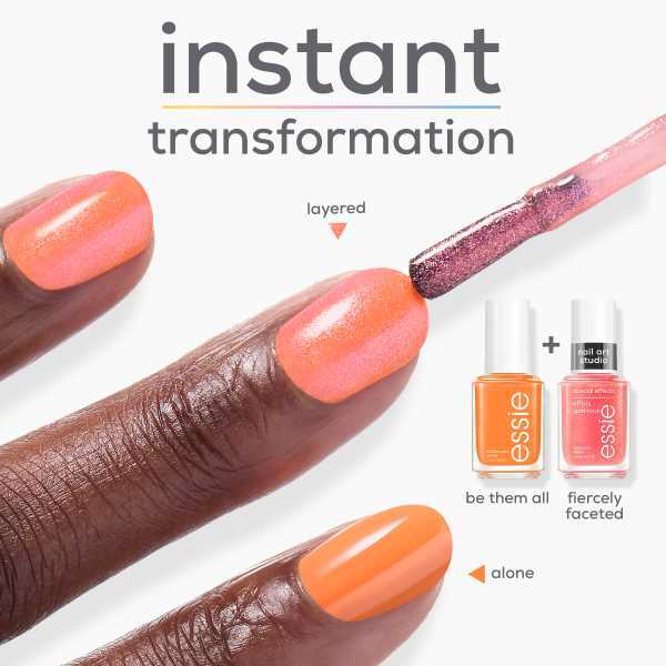 Essie Fiercely Faceted metallic orange vegan nail polish 15ml - British product